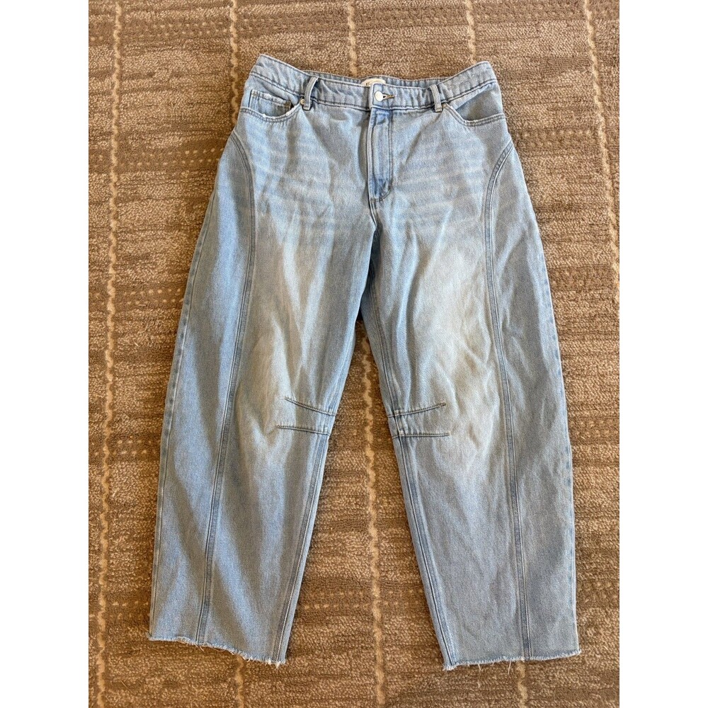 Rivete Denim Jeans Size 29 Light Wash Barrel Leg Raw Hem Curved Seam